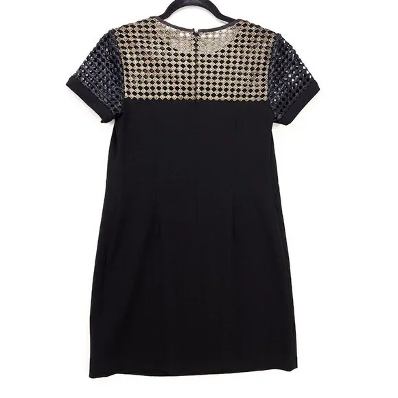 Banana Republic Metallic Lace Tee Dress Black Size Petite 4 Black Mini Sheath - Picture 3 of 12